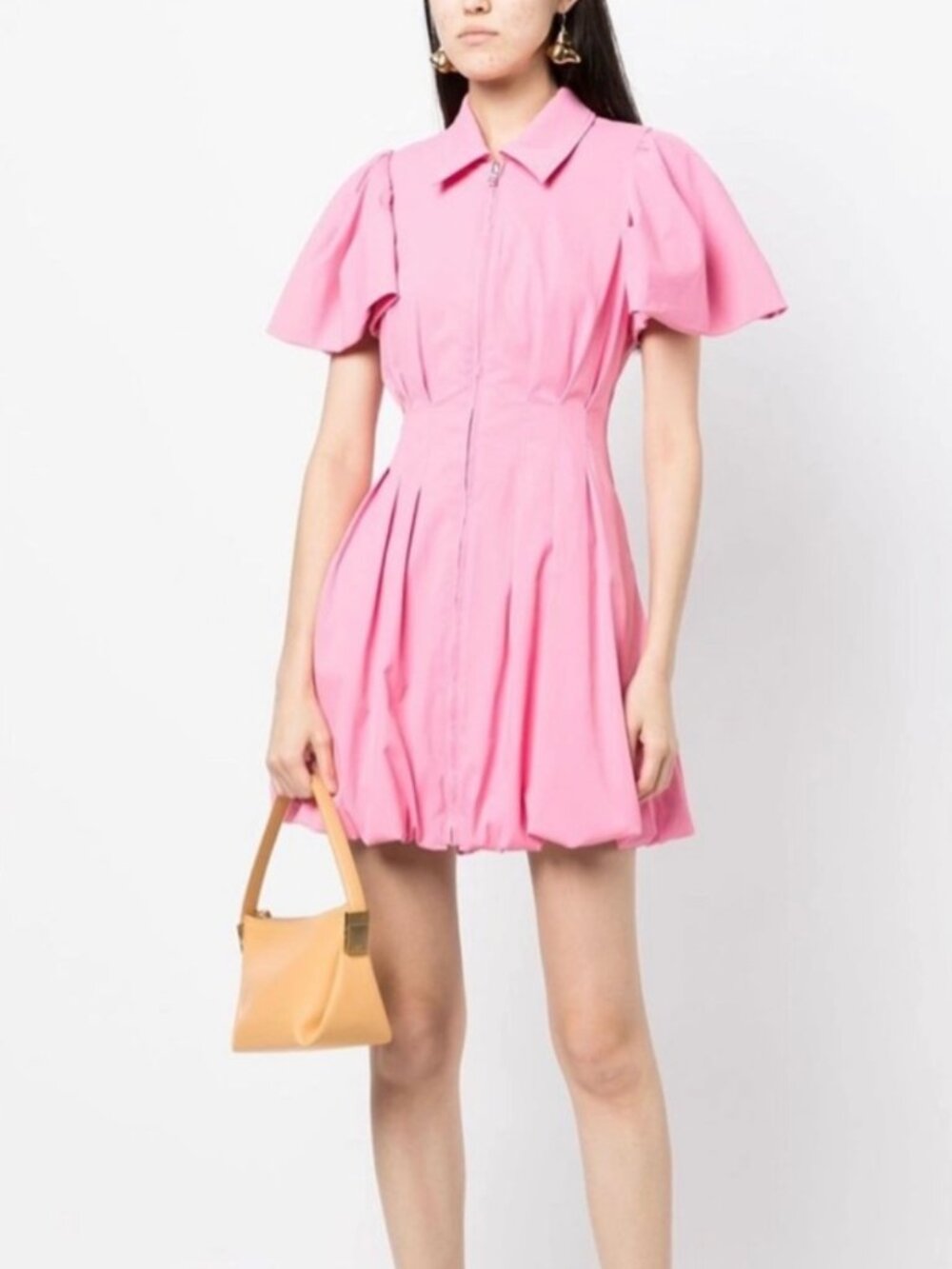 Jonathan Simkhai Callis Puff Sleeve Zip Front Pink Mini Dress 2